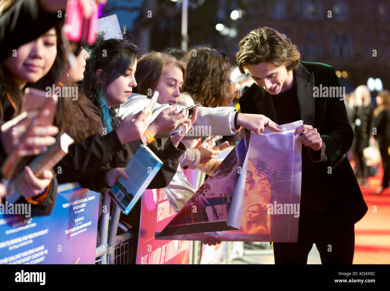 Timothee Chalamet with fans as he attends the premiere of Call Me By My  Name, as part of the BFI London Film Festival, at Odeon Leicester Square,  London Stock Photo - Alamy