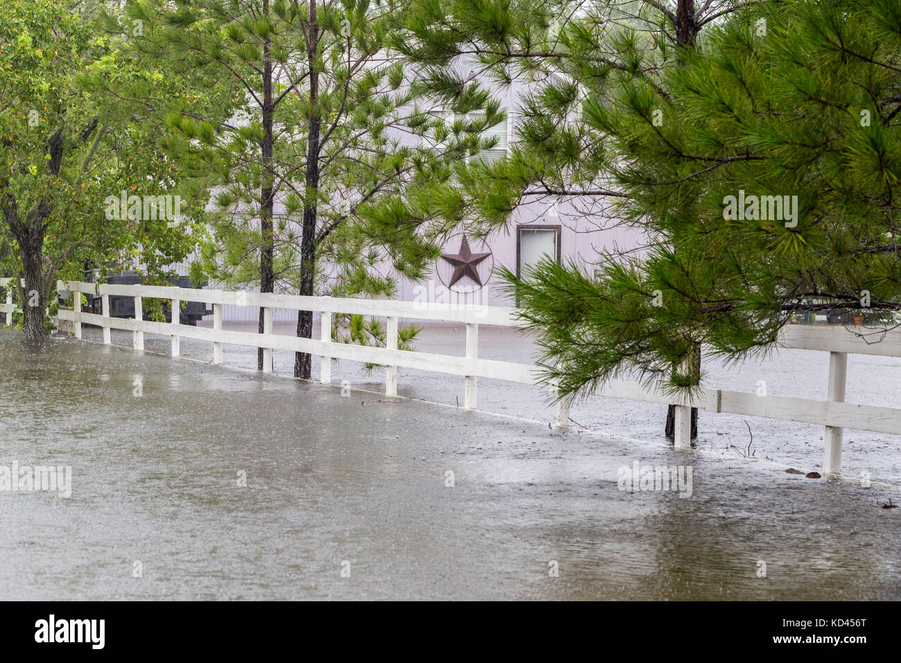 A general view of a shed surrounded by floodwaters in the aftermath of Hurricane Harvey Stock Photo