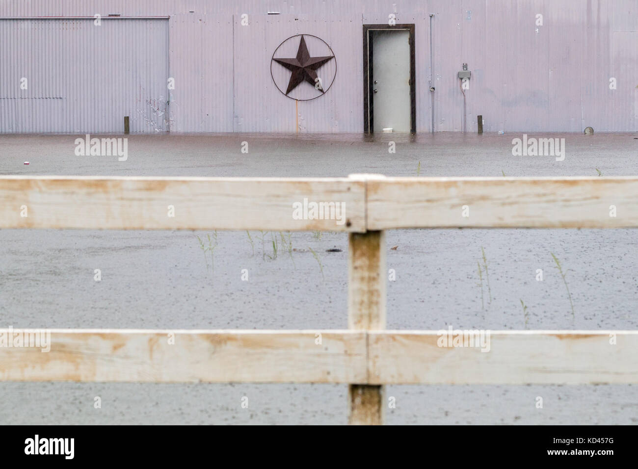 A general view of a shed surrounded by floodwaters in the aftermath of Hurricane Harvey Stock Photo
