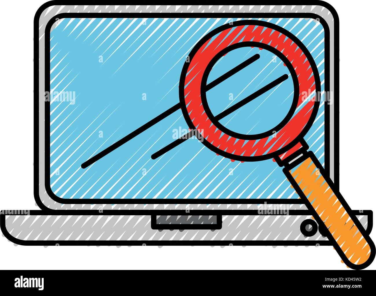 laptop computer with magnifying glass vector illustration design Stock ...
