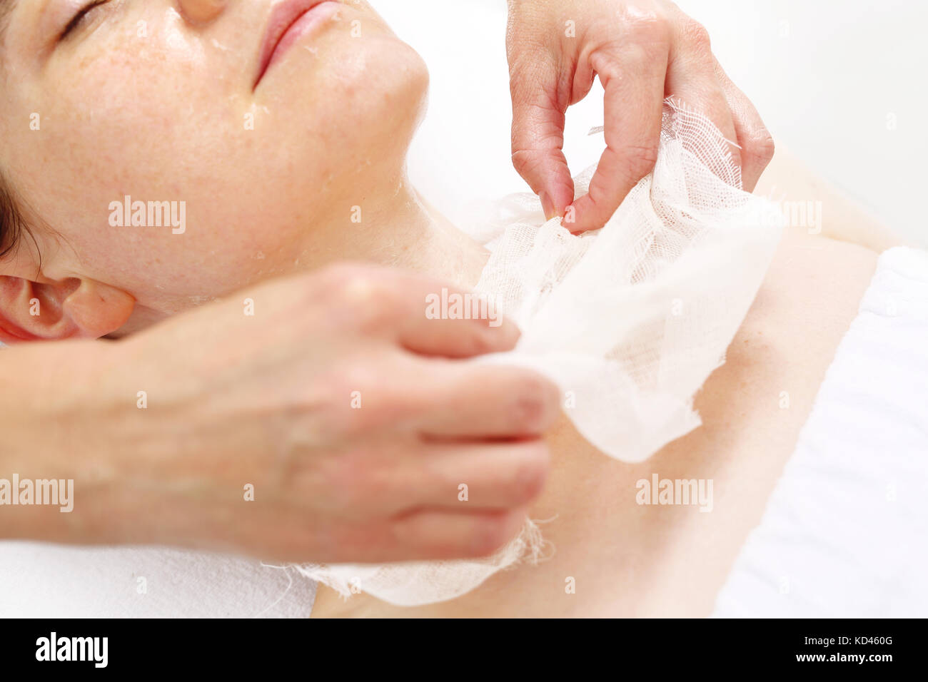 Skin care.  Woman in a beauty salon during a skin care treatment . Stock Photo