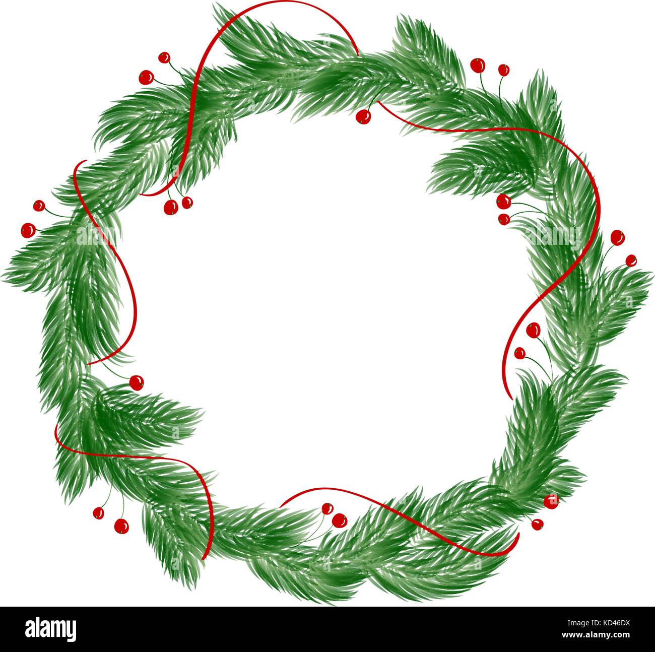 green christmas vector wreath with decorations isolated on white ...