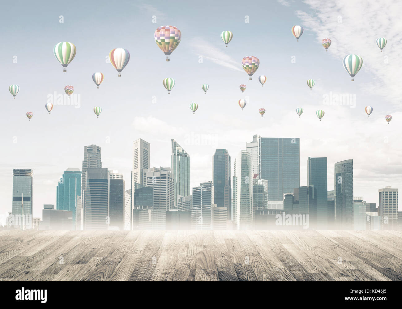 Concept of air pollution concept with aerostats flying above cit Stock ...