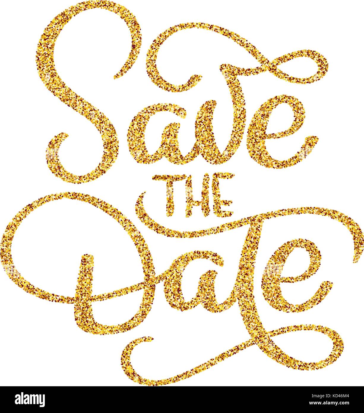 Wedding save the date calligraphy lettering golden text. Vintage art