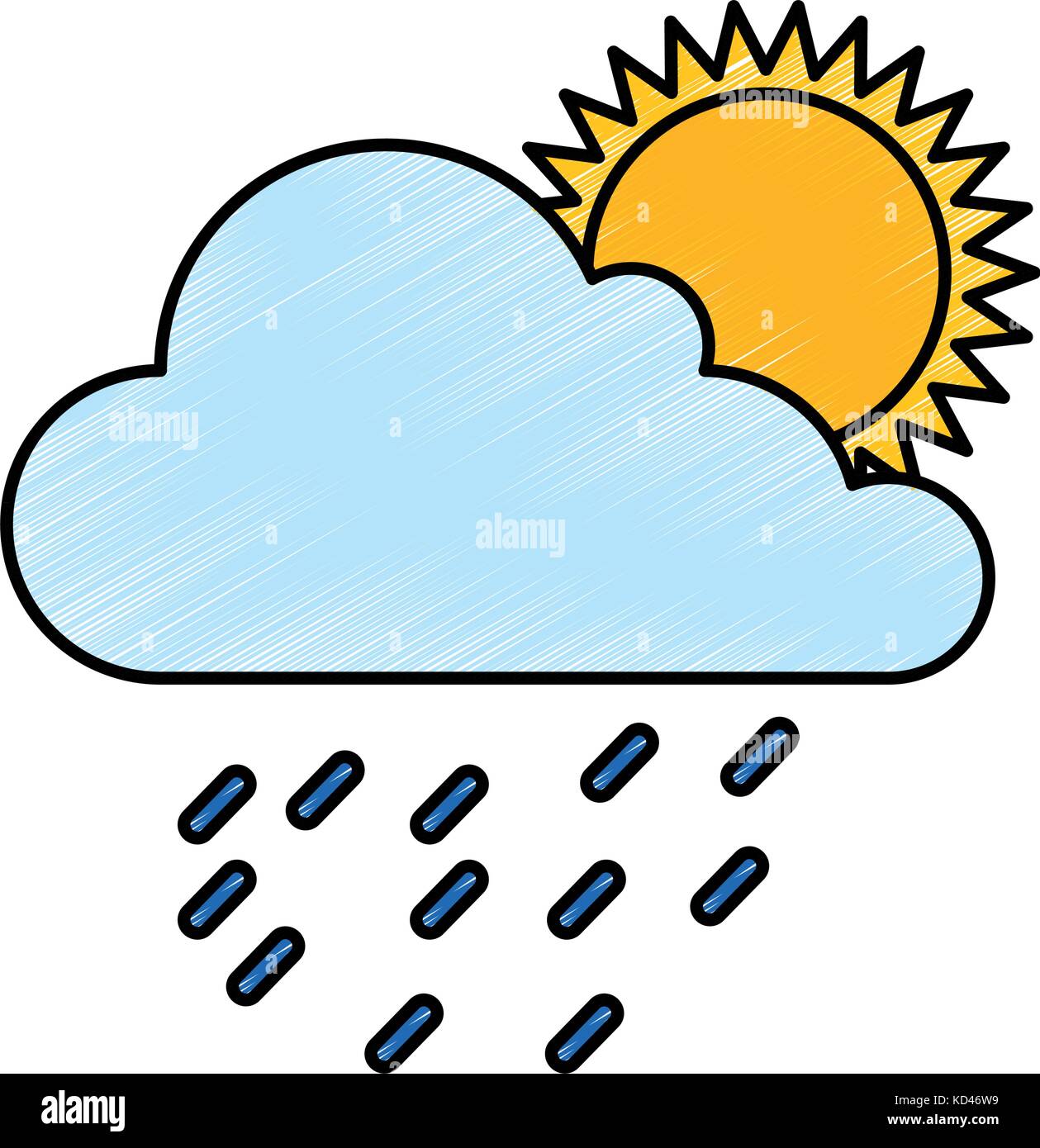 cloud weather with sun and rain vector illustration design Stock Vector ...