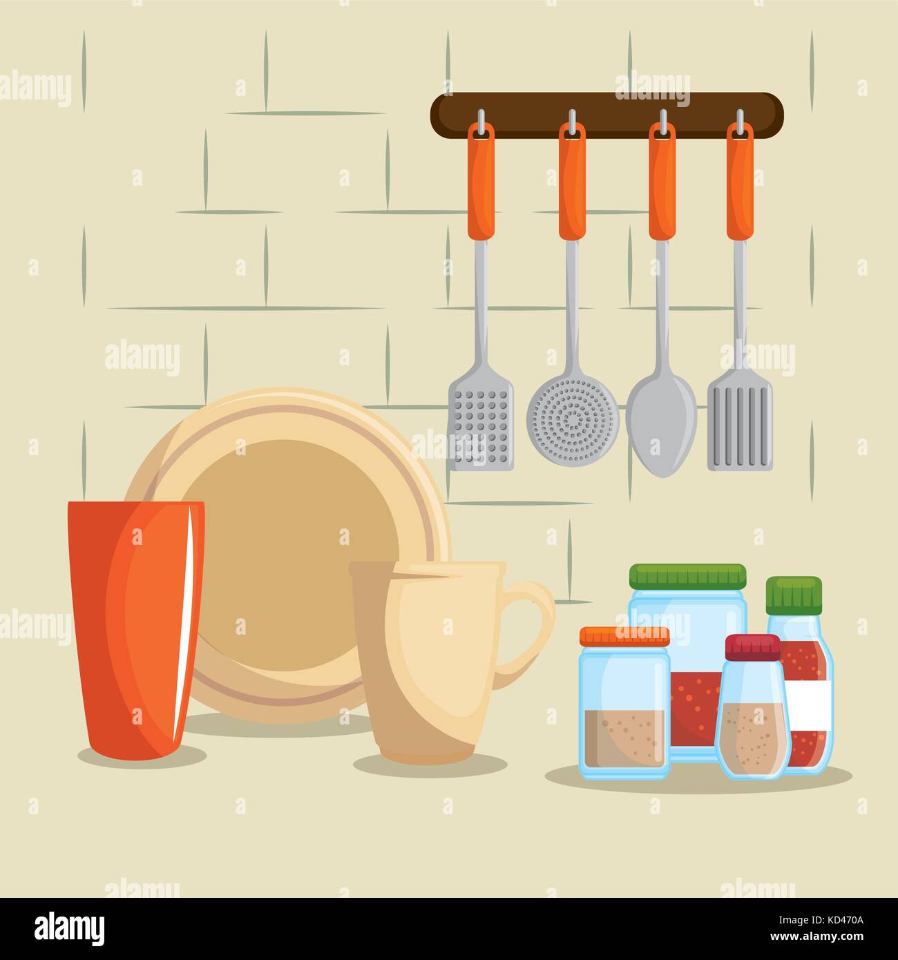 colorful kitchen utensils vector illustration graphic design Stock