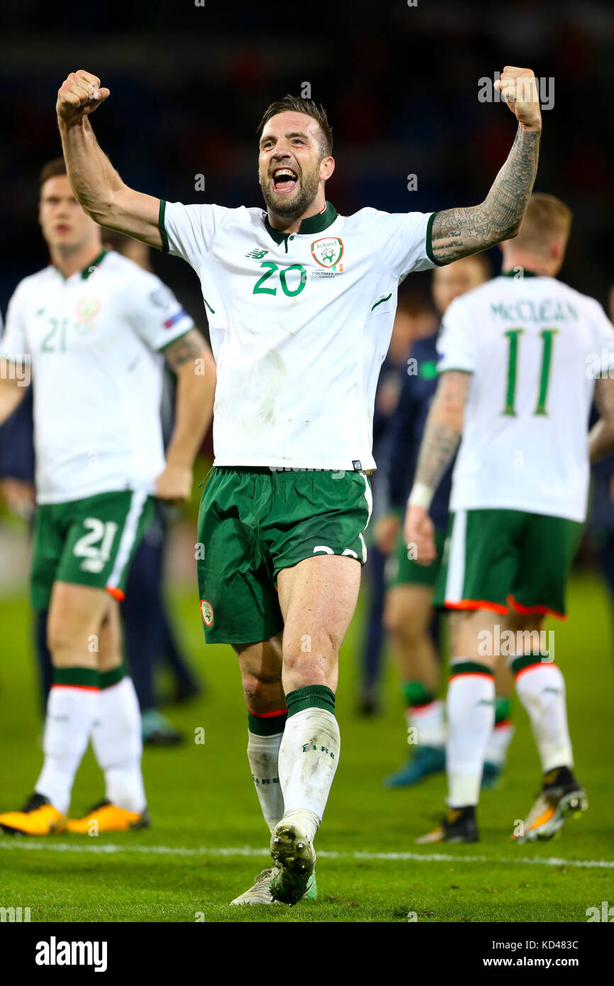 Republic of Ireland's Shane Duffy celebrates after the final whistle of the  2018 FIFA World Cup Qualifying Group D match at the Cardiff City Stadium,  Cardiff Stock Photo - Alamy