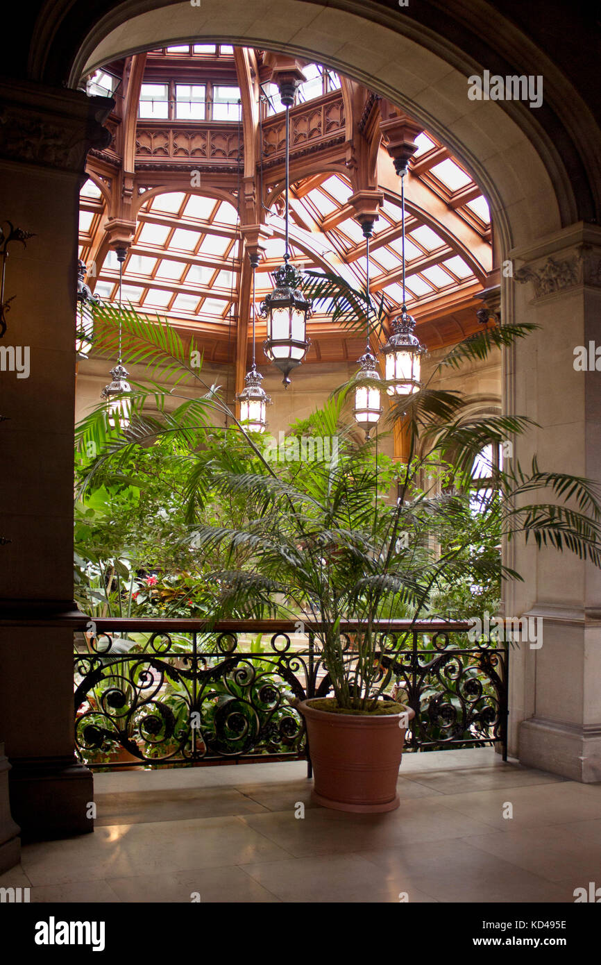 Hallway looking into the winter garden at Biltmore Estate.  Asheville, North Carolina. Stock Photo