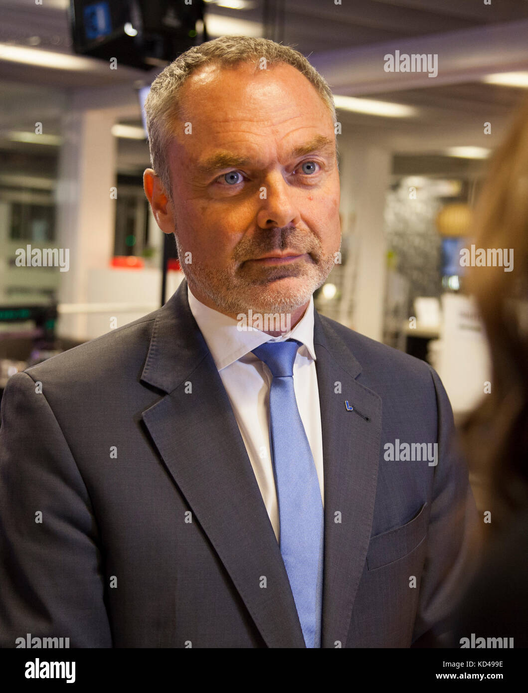 The Swedish election year 2018 began with a party leadership debate in Swedish television.The Liberals leader Jan Björklund face the Press Stock Photo