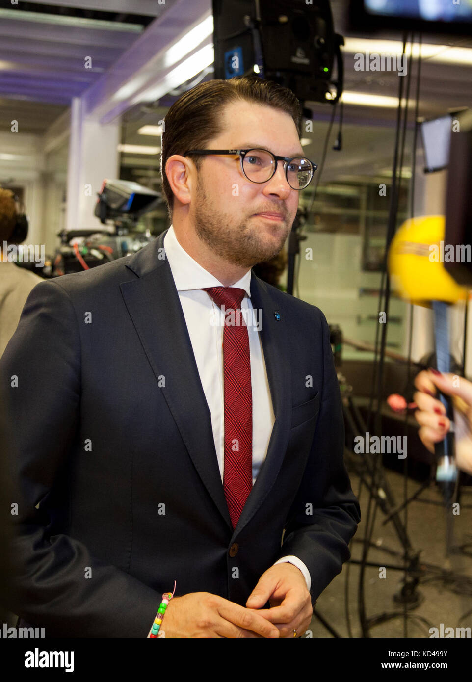 The Swedish election year 2018 began with a party leadership debate in Swedish television.The Swedish Democrats Jimmie Åkesson face the Press Stock Photo