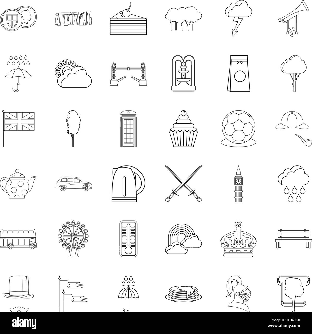 England icons set, outline style Stock Vector