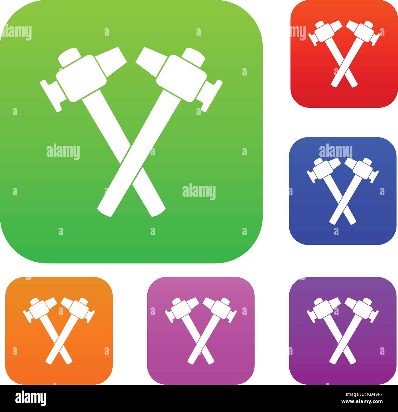 Crossed blacksmith hammer set color collection Stock Vector Image & Art ...
