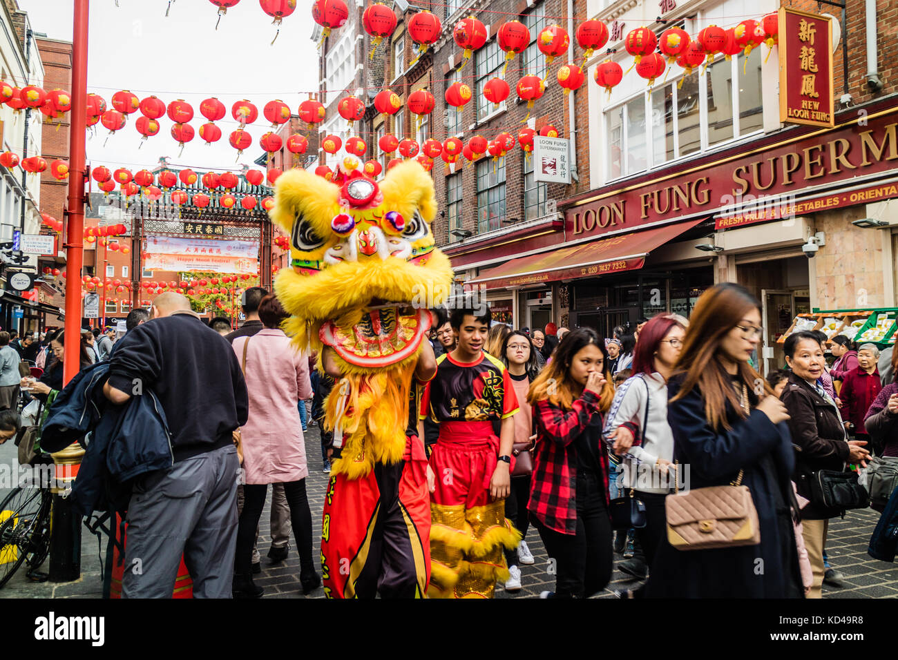 Chinese Dragon dances celebrating Lunar Moon Festival in London's Lisle