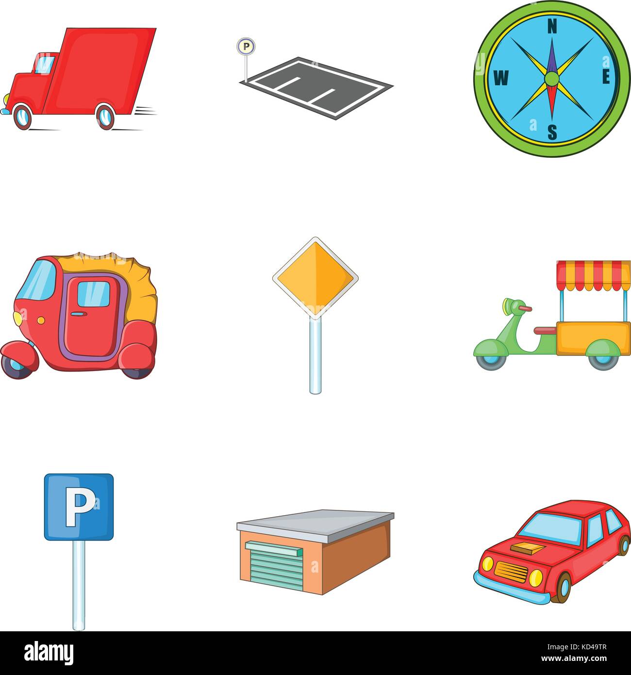Mototaxi icons set, cartoon style Stock Vector