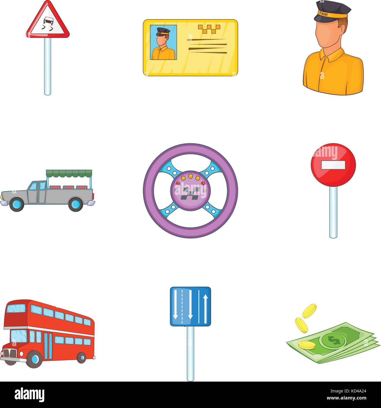 Get out of car icons set, cartoon style Stock Vector
