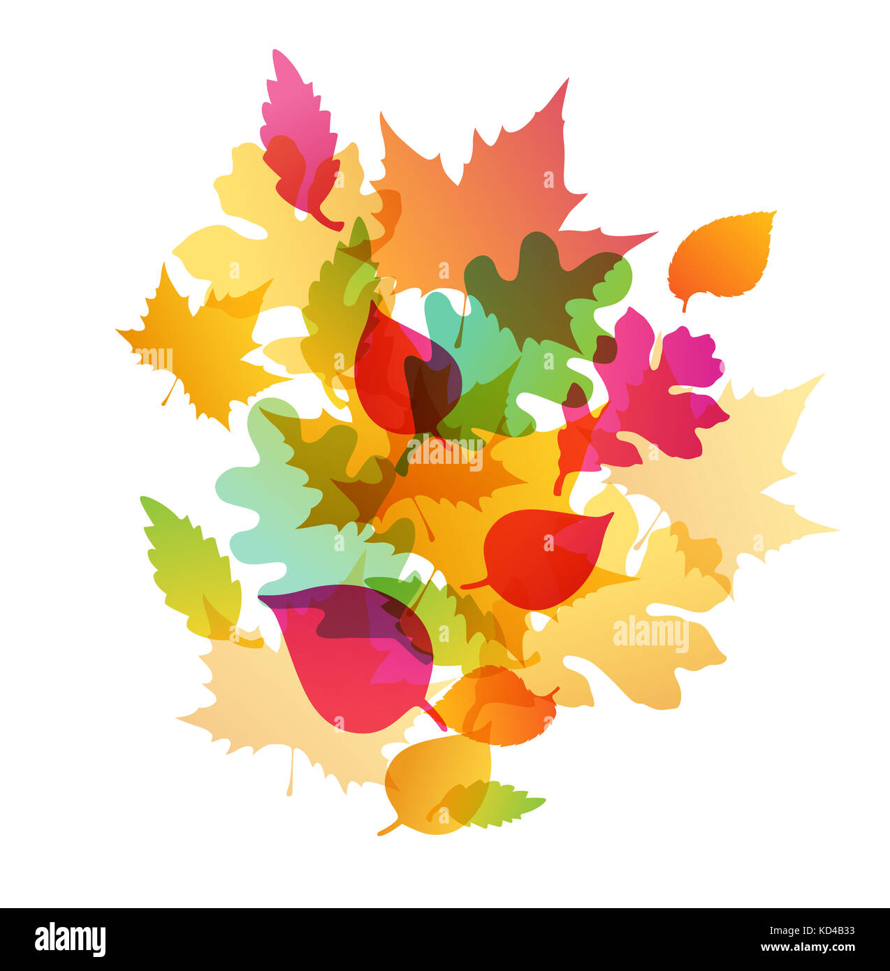 Bright abstract autumn background with falling oak and maple leaves ...