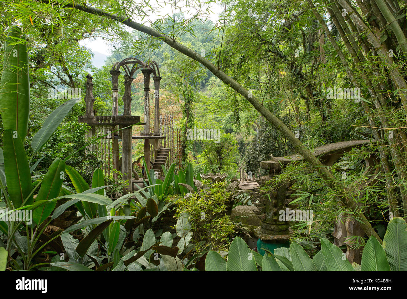 May 18, 2014 Xilitla, Mexico: Las Pozas also known as Edward James Gardens as well, with concrete structures in the most Northern jungle of the countr Stock Photo