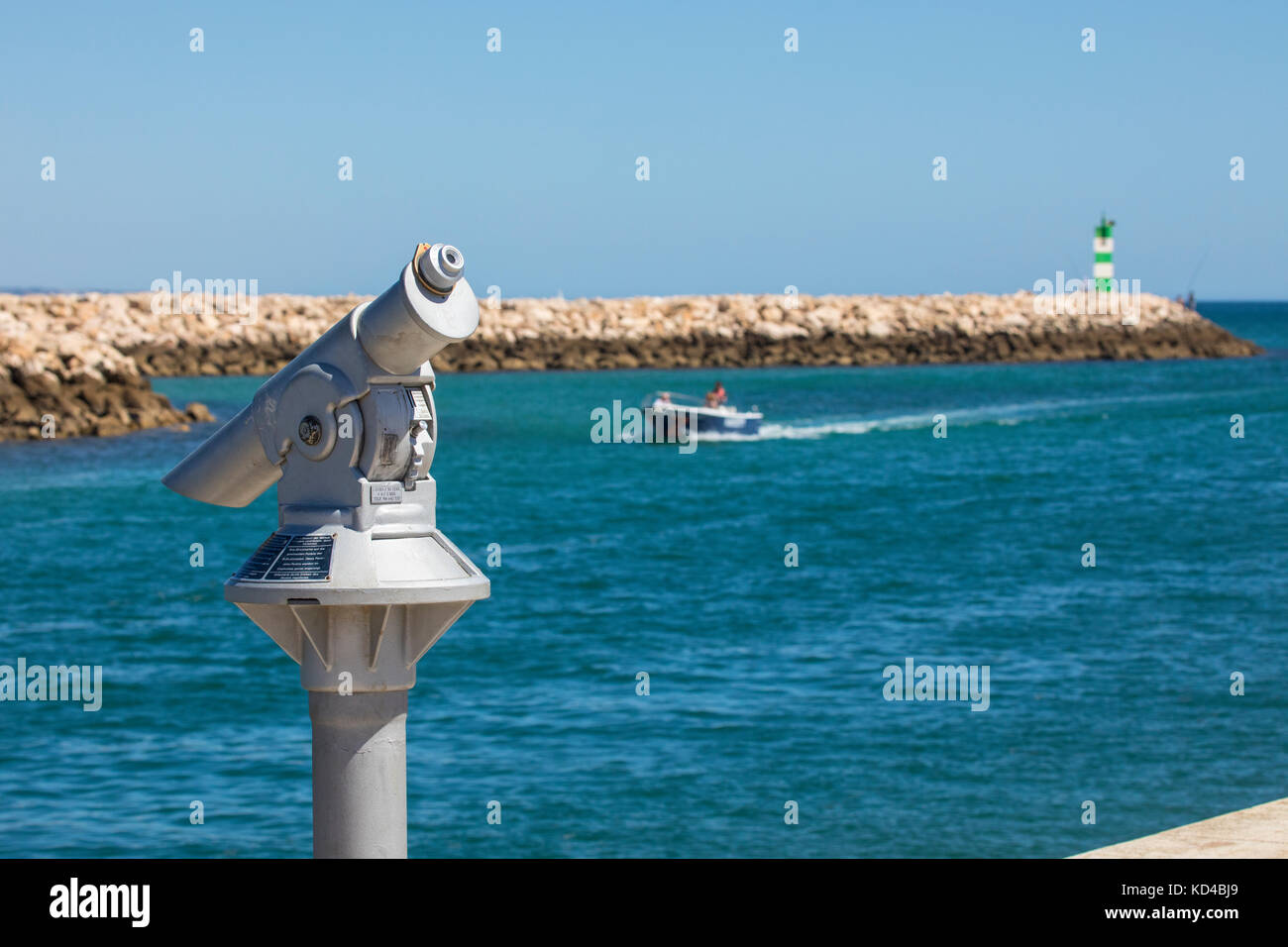 Viewing binoculars at Marina de Lagos in Portugal. Stock Photo