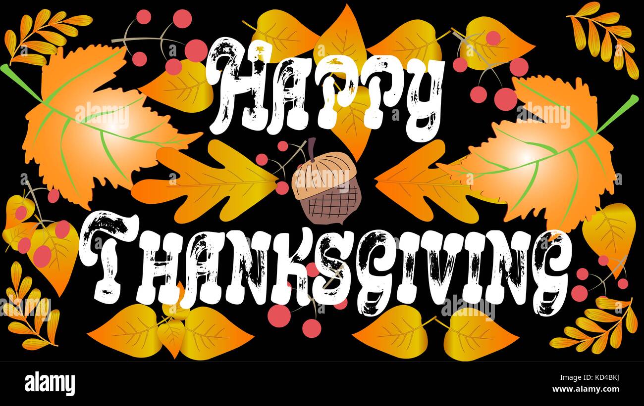 Autumn acorn whith leaves Happy Thanksgiving Day greeting card Stock ...