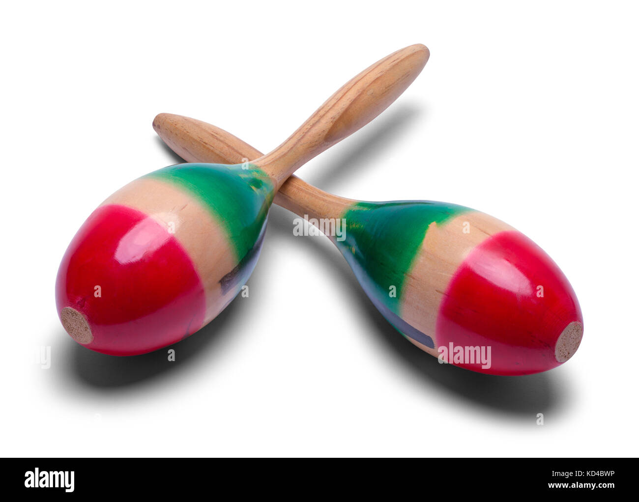 Two Wood Maracas Isolated on a White Background. Stock Photo