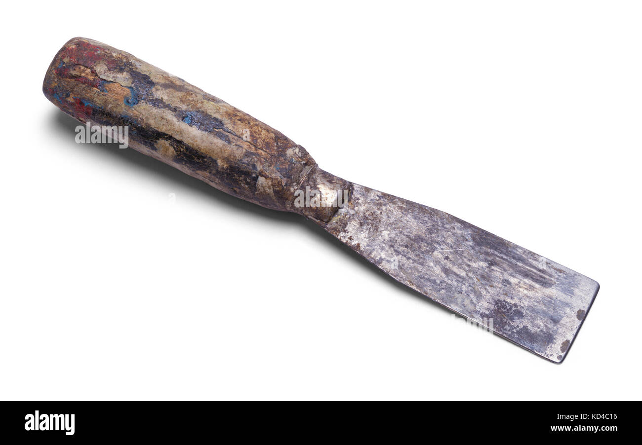 Used Painters Putty Knife Isolated on a White Background. Stock Photo