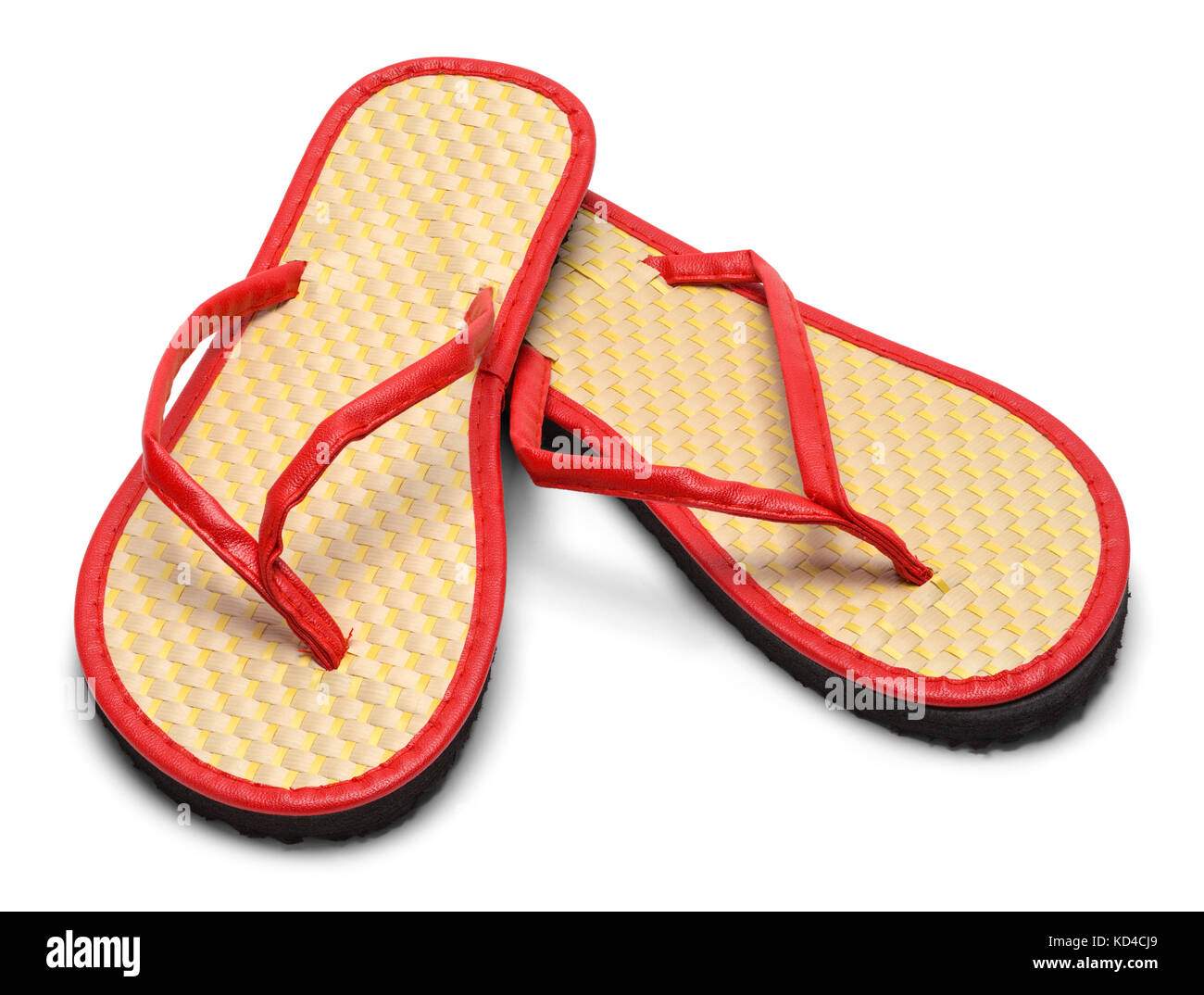 Pair of woven Flip Flops Isolated on a White Background. Stock Photo