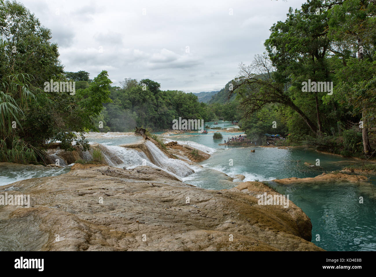 April 16, 2014 Tumbala, Mexico: the 'Agua Azul' waterfall  consists of many cataracts following one after another and is one of the main attractions o Stock Photo