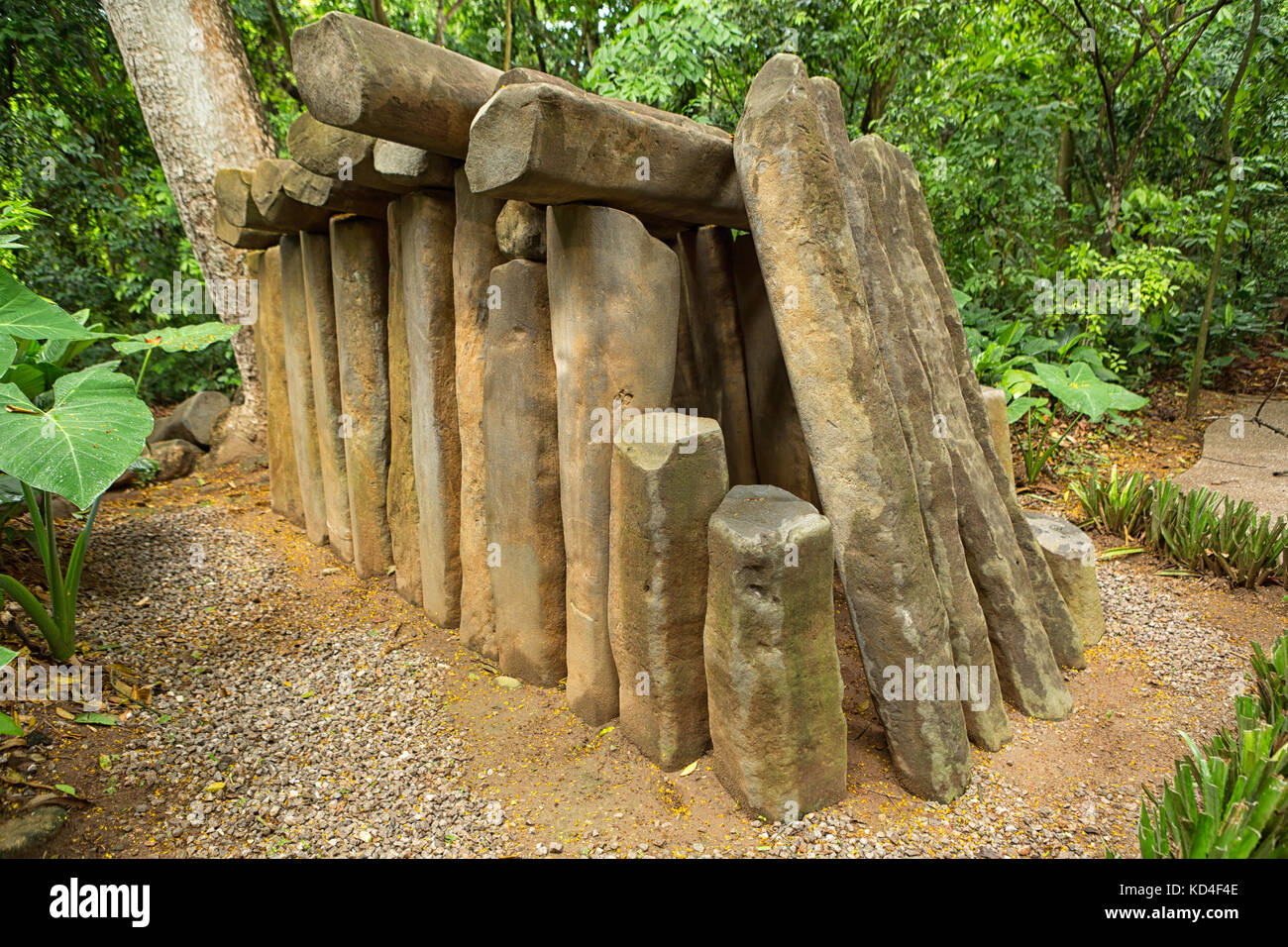 pre-hispanic olmec stone tomb in the La Venta archeological park in Villahermosa Mexico Stock Photo