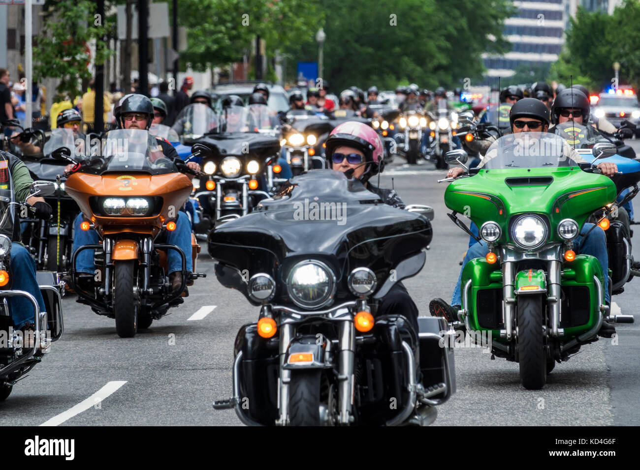 Washington DC,District of Columbia,Downtown,Rolling Thunder,motorcycle motorcycles rally,participant,riding,visitors travel traveling tour tourist tou Stock Photo