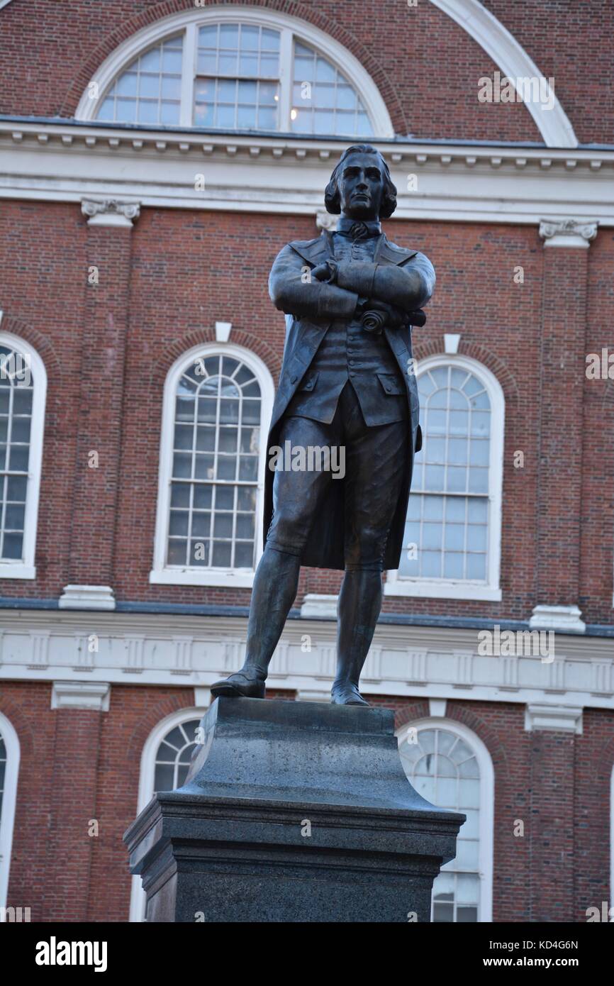 The Samuel Adams memorial statue in front of Faneuil Hall in downtown Boston Stock Photo