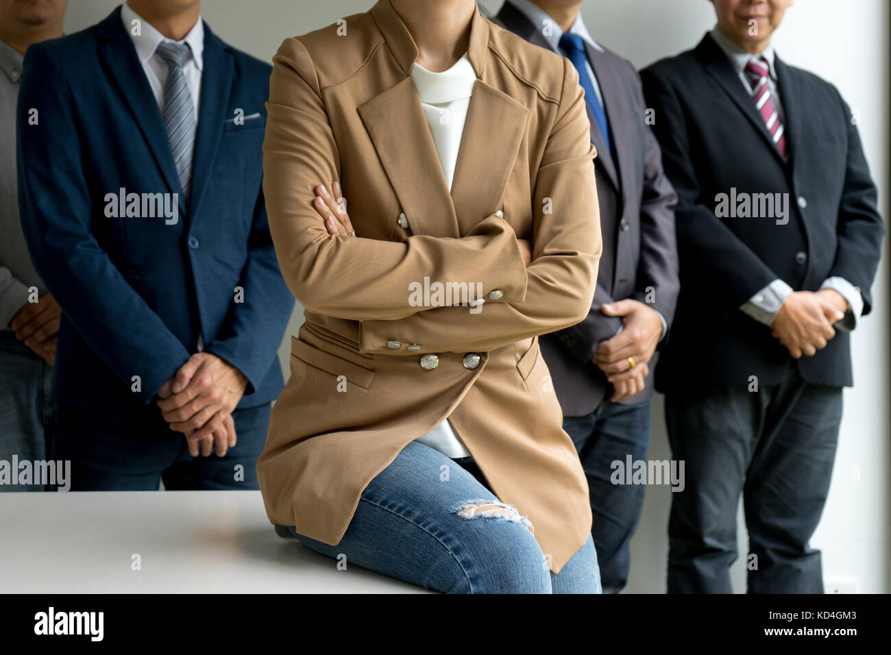businesswoman be a leader of the business team boss stand in front of the group Stock Photo