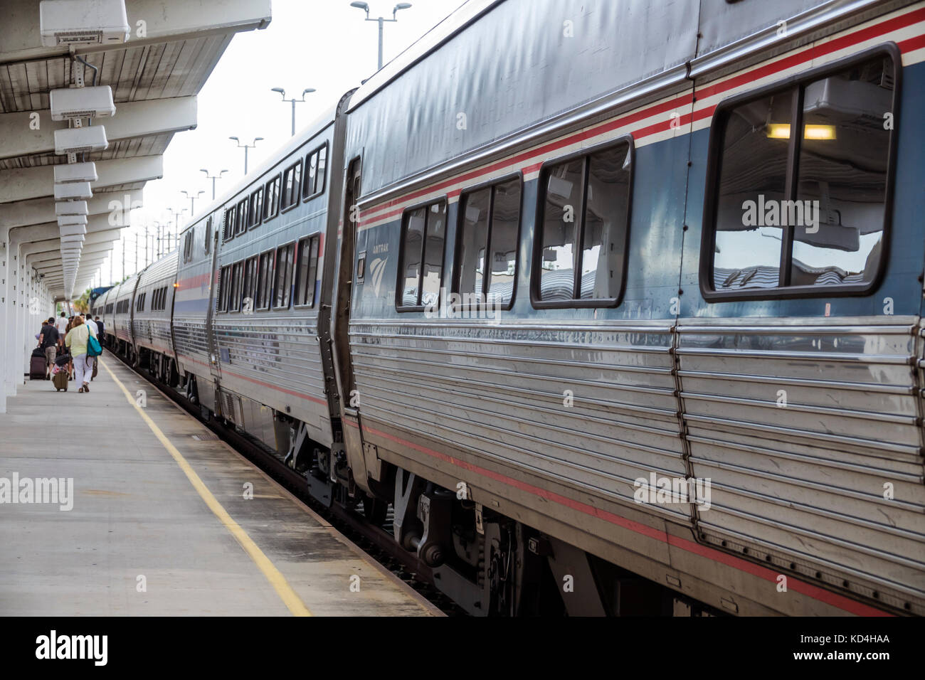 Miami Florida,station,railroad,train,Amtrak,stop,arrival,passenger passengers rider riders,disembarking,FL170531013 Stock Photo