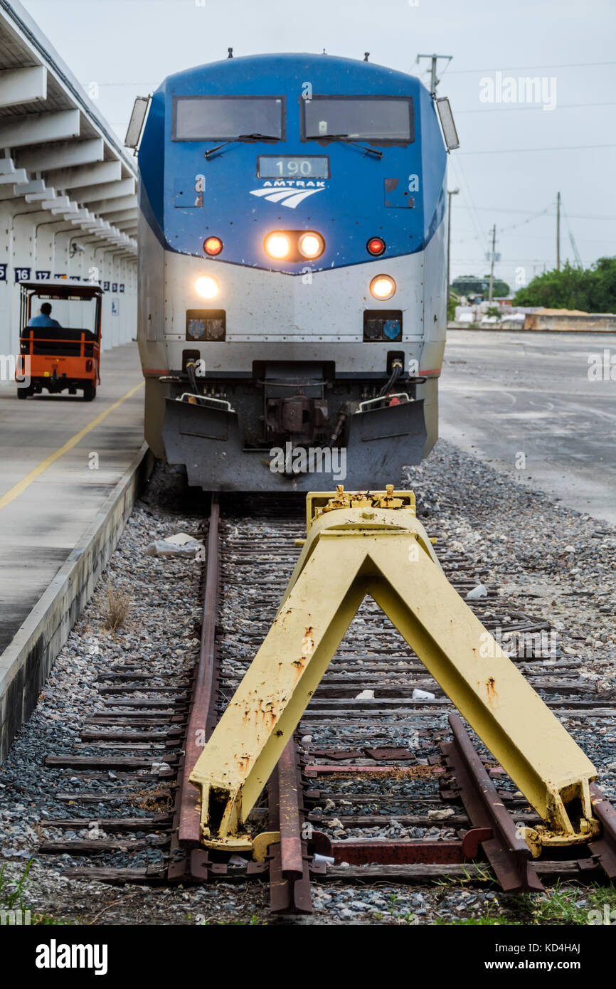 Miami Florida,station,railroad,train,Amtrak,track,end line,stopper,FL170531017 Stock Photo