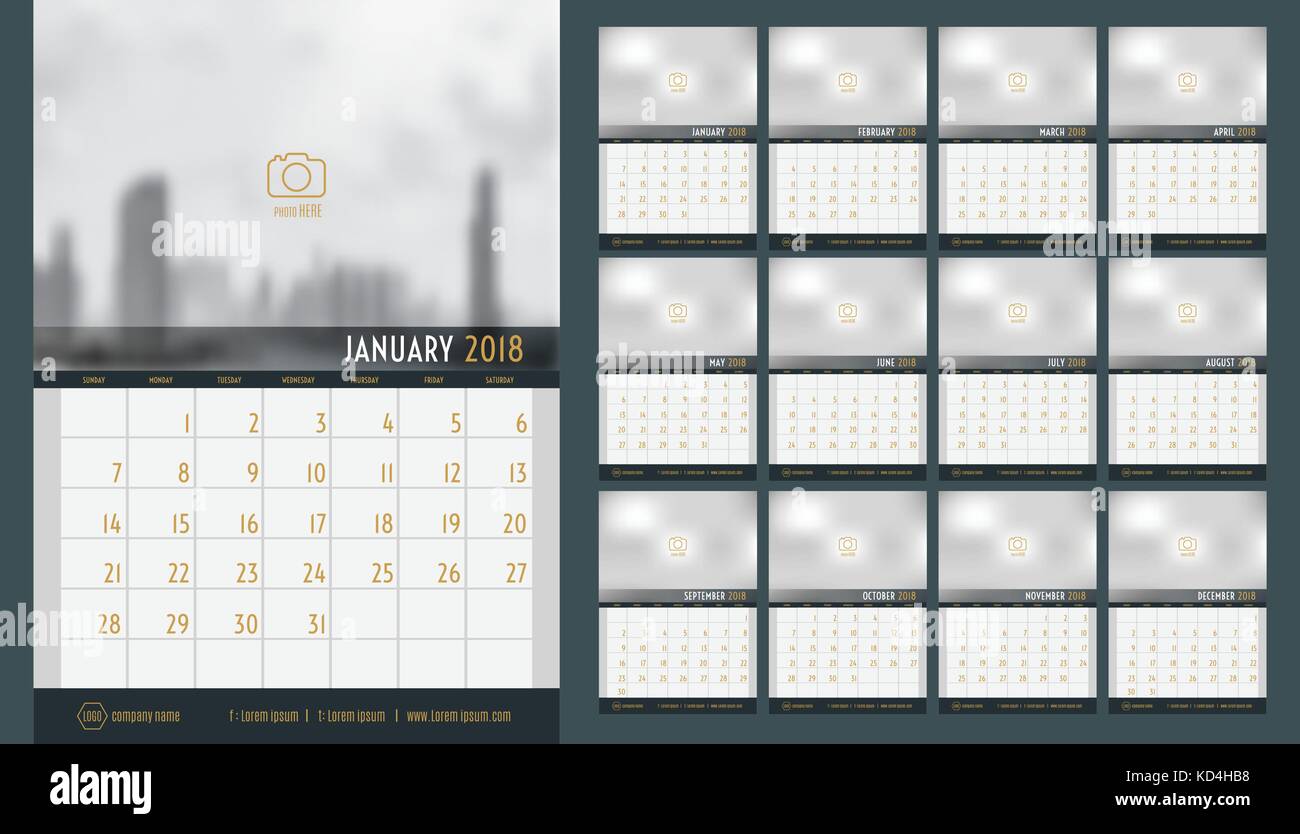 vector of calendar 2018 new year 12 month calendar set with year month calendar