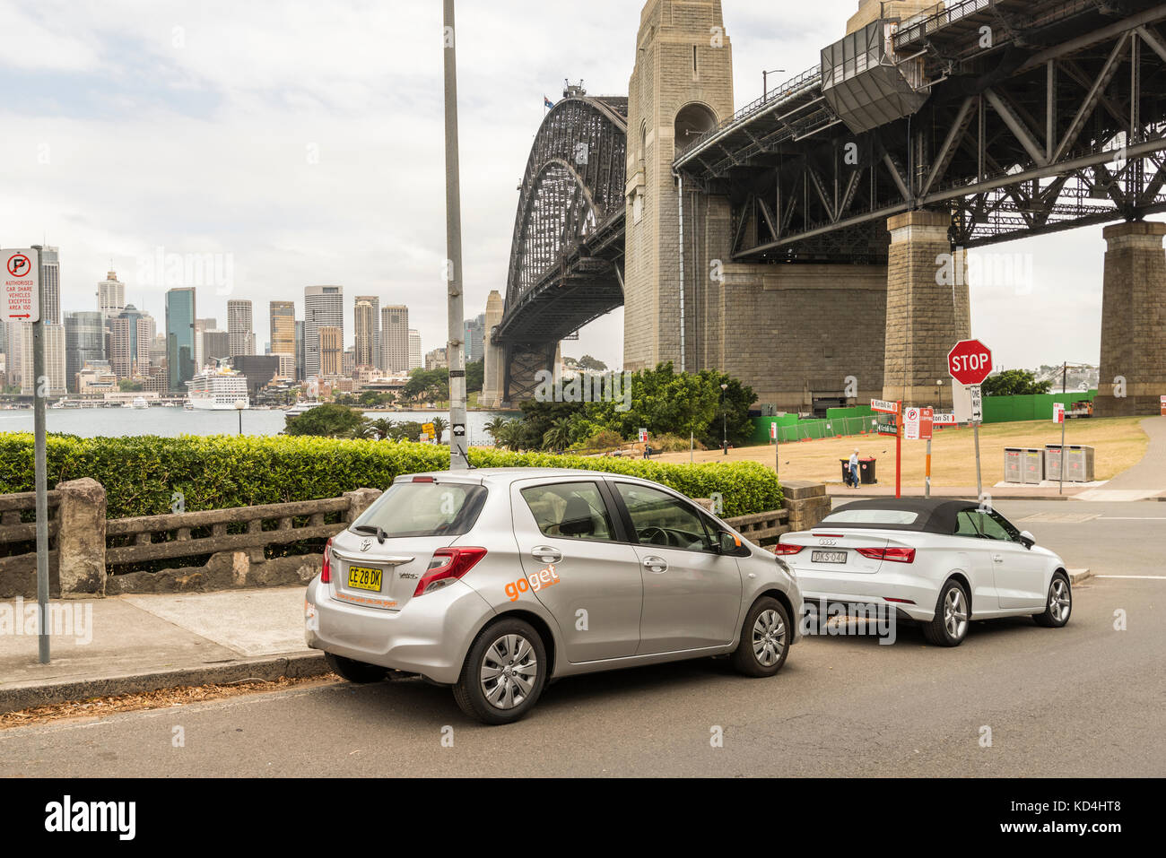 GoGet car share scheme in front of the Sydney Harbour Bridge, Australia Stock Photo