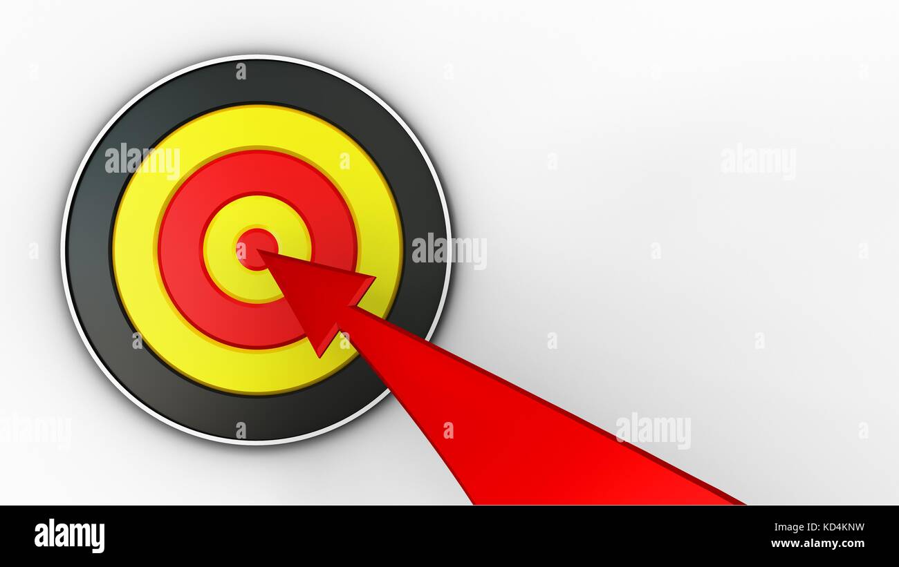 3d illustration of round target with red arrow over white background ...