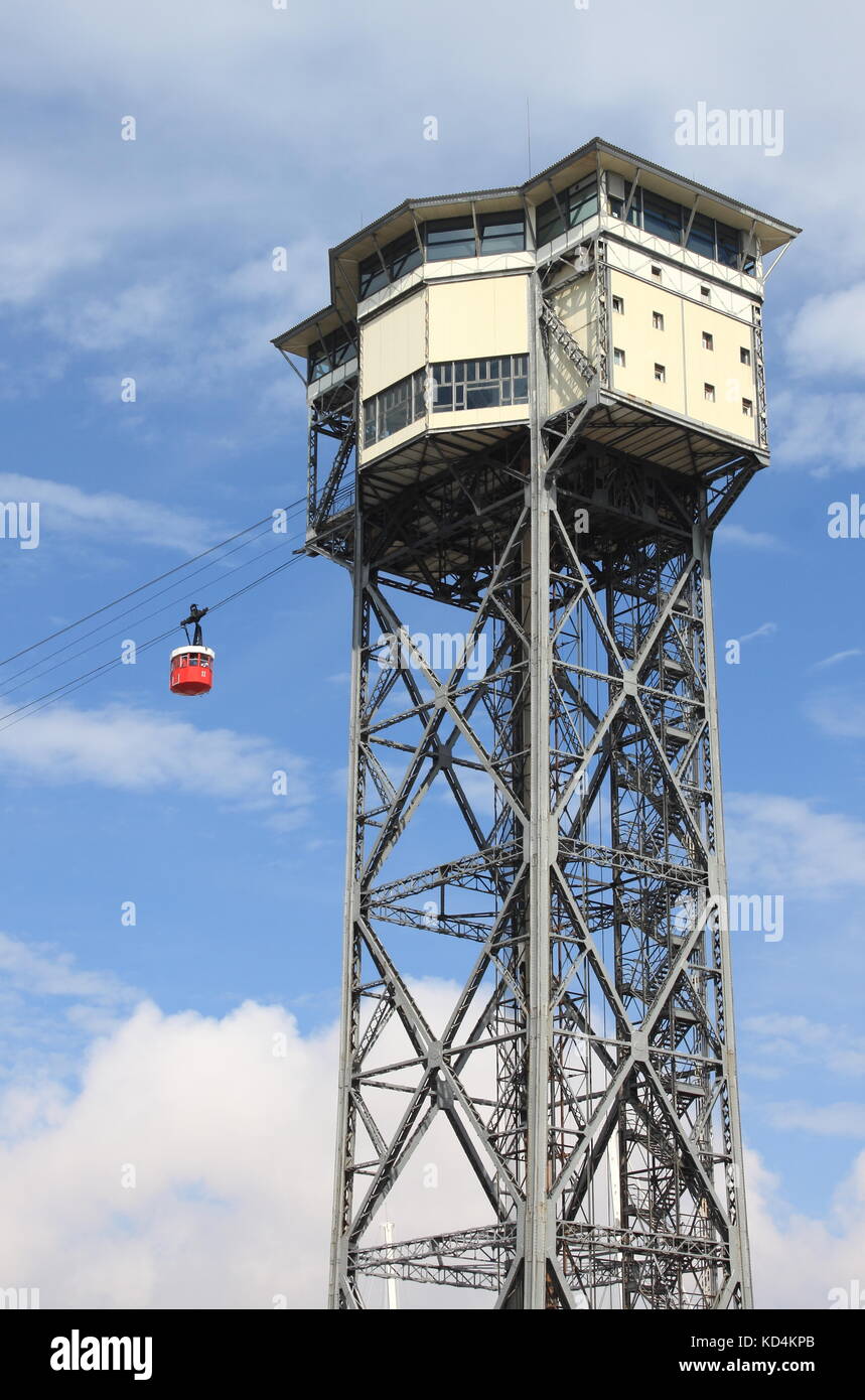 Cable car tower in Barcelona, Spain Stock Photo - Alamy