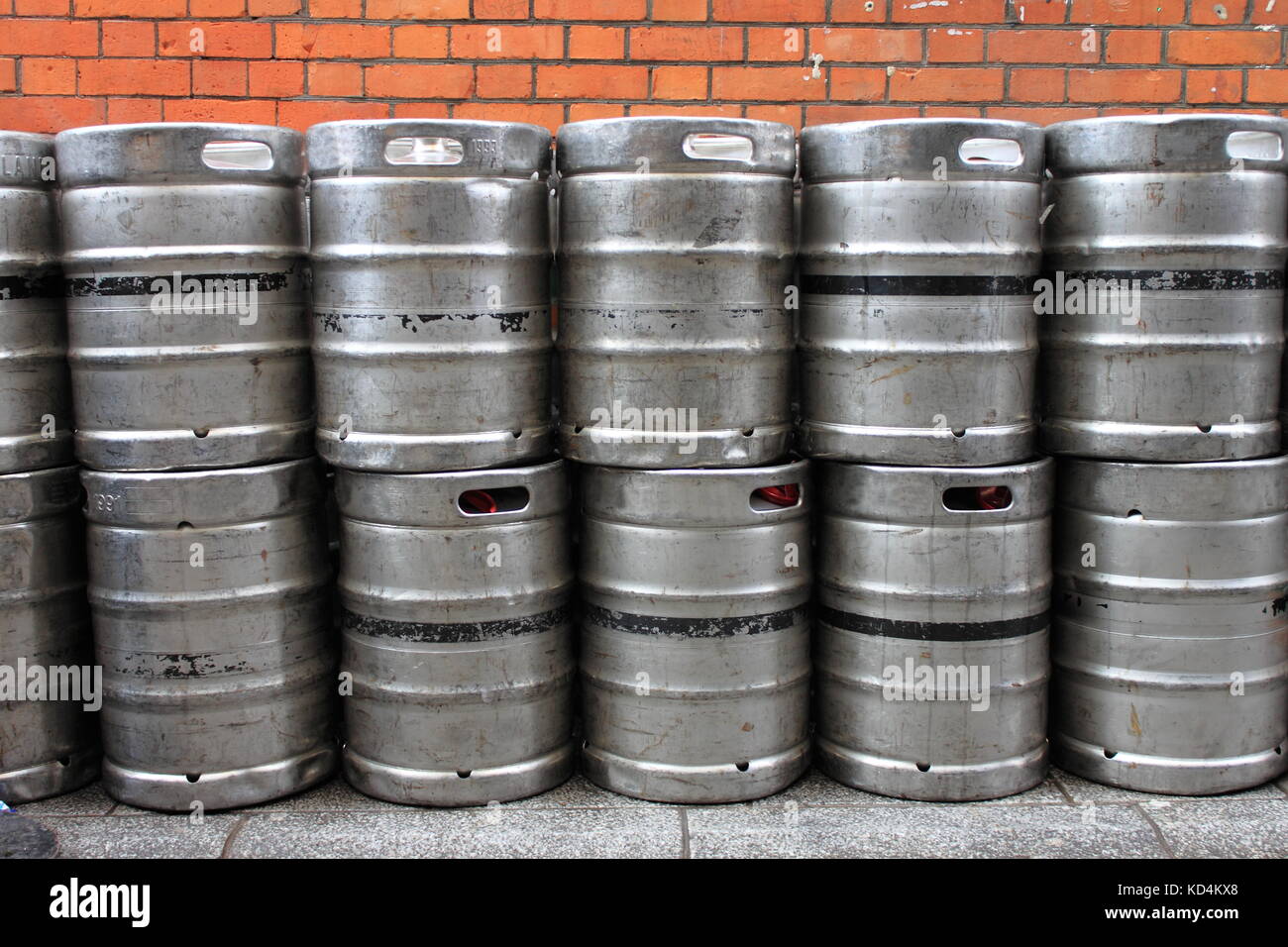 Metal beer kegs at brewery Stock Photo