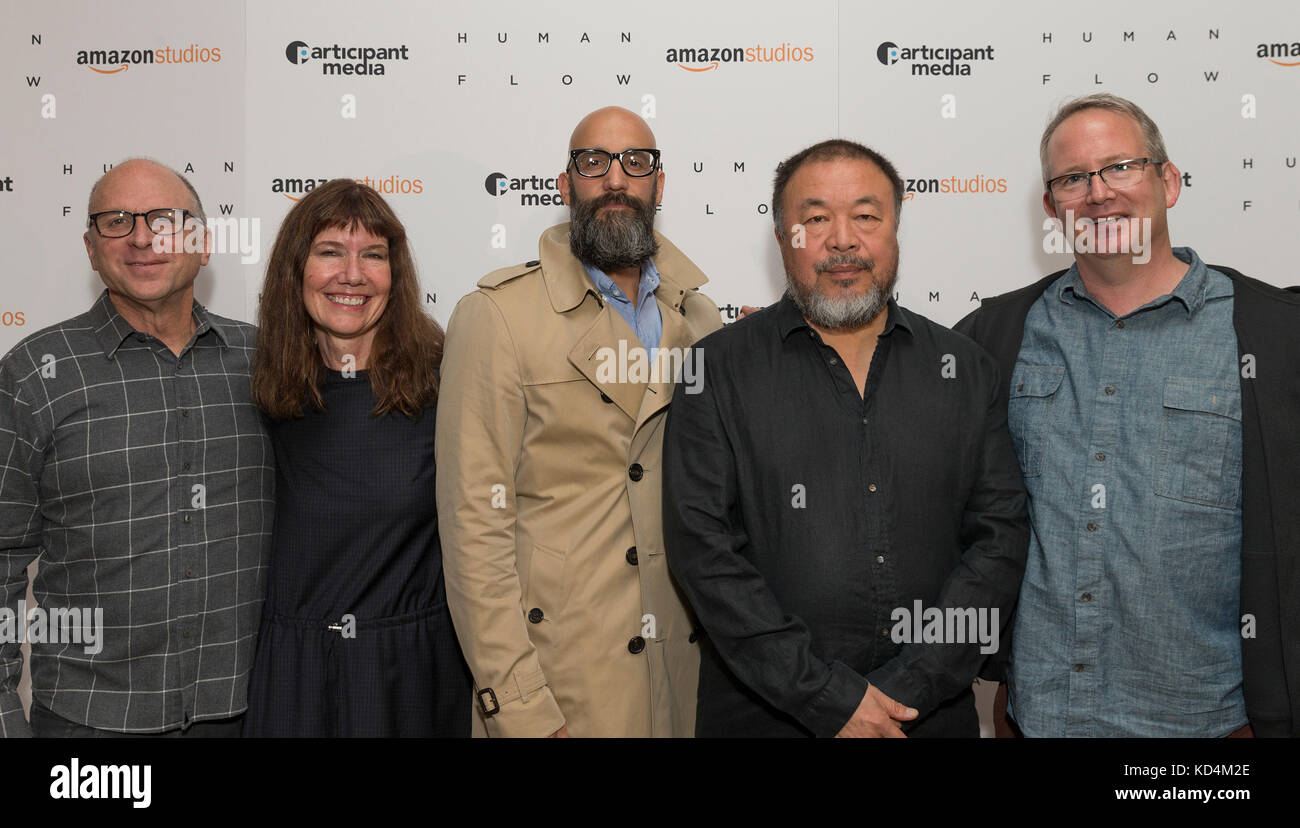 Bob Berney, Diane Weyermann, Jason Ropell, Ai Weiwei, Ray Price attend Human Flow special screening at The Whitby hotel (Photo by Lev Radin/Pacific Press) Stock Photo