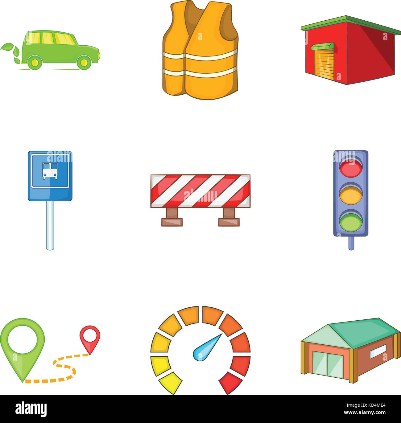 Laying of the road icons set, cartoon style Stock Vector
