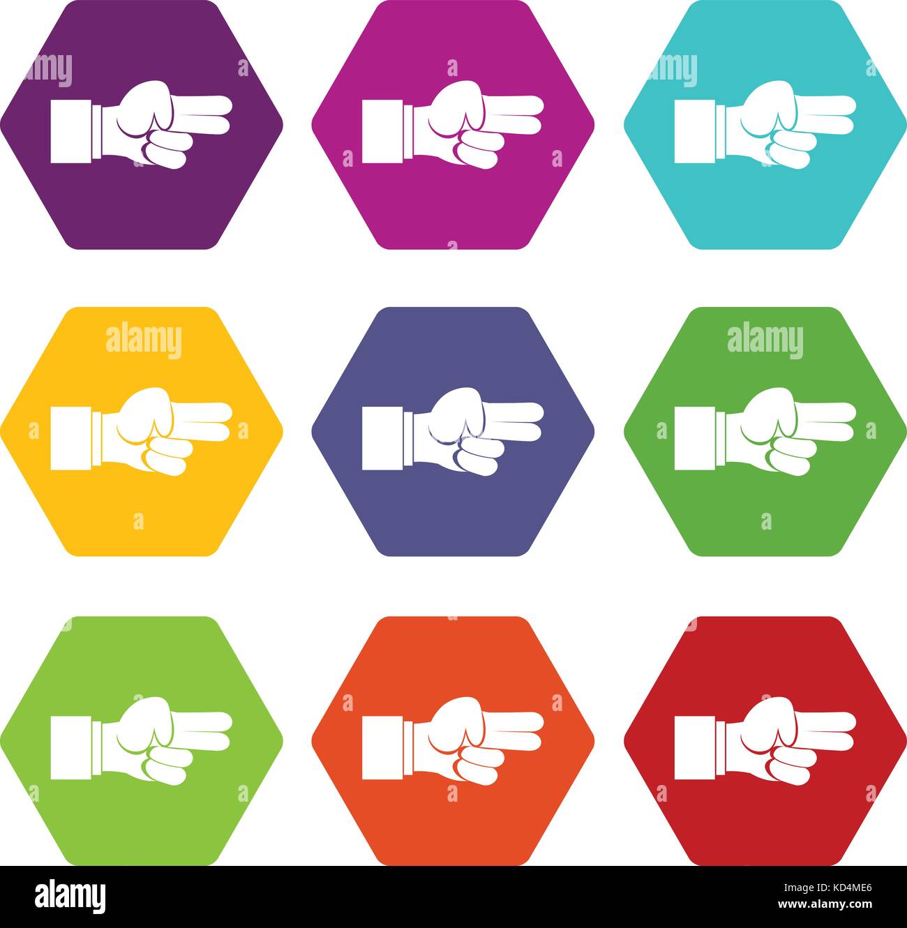 Hand showing two fingers icon set color hexahedron Stock Vector Image ...