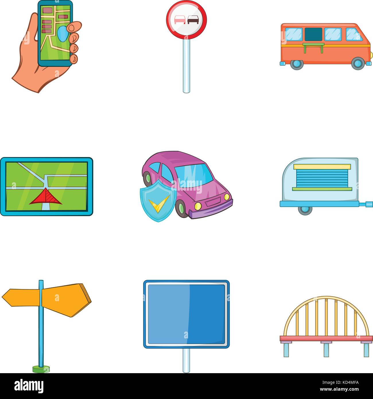 Driving away icons set, cartoon style Stock Vector