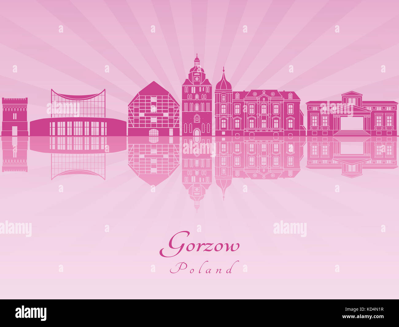 Gorzow skyline in purple radiant orchid in editable vector file Stock Photo