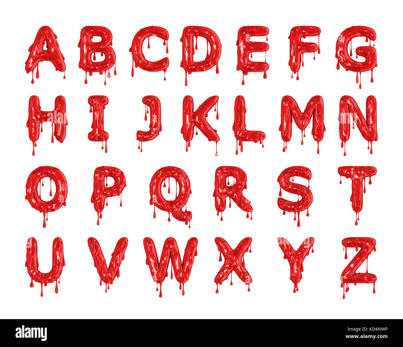 Red dripping blood halloween alphabet letters. 3D Rendering Stock Photo