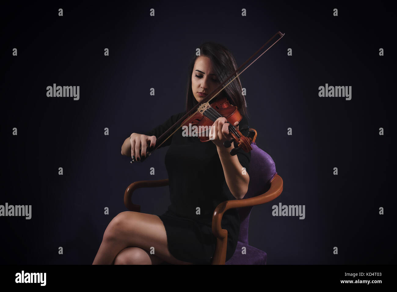Beautiful Violinist Woman Stock Photo