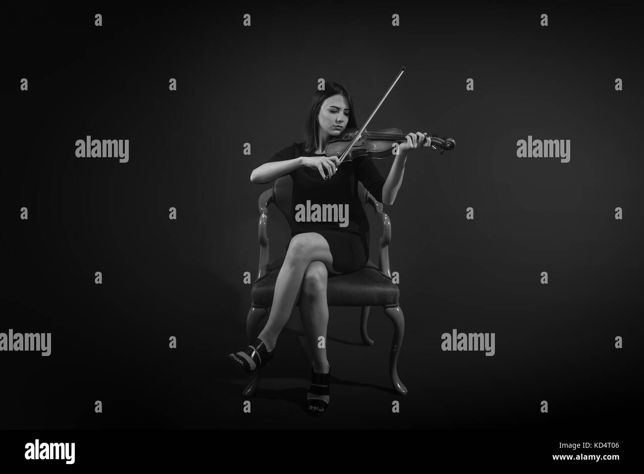 Beautiful Violinist Woman Stock Photo