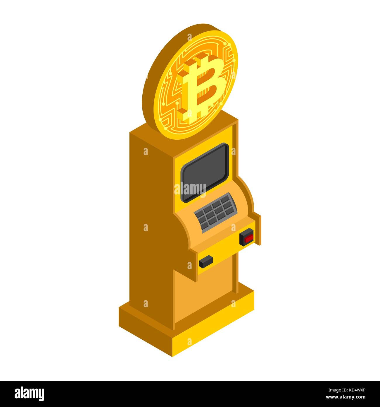 Bitcoin ATM. Crypto currency cash dispenser. Virtual money cash machine. Vector Illustrator Stock Vector