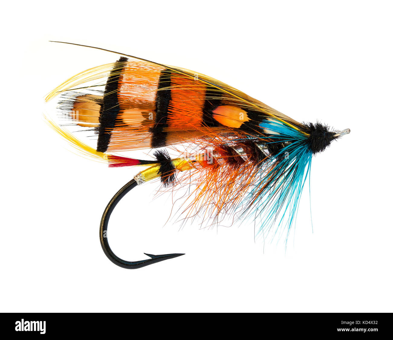 A 'fully dressed' traditional hand tied salmon fly Stock Photo