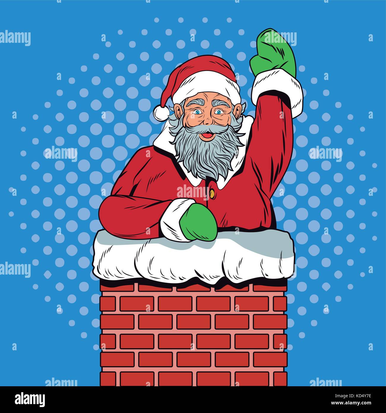 Santa claus in chimney Christmas pop art Stock Vector