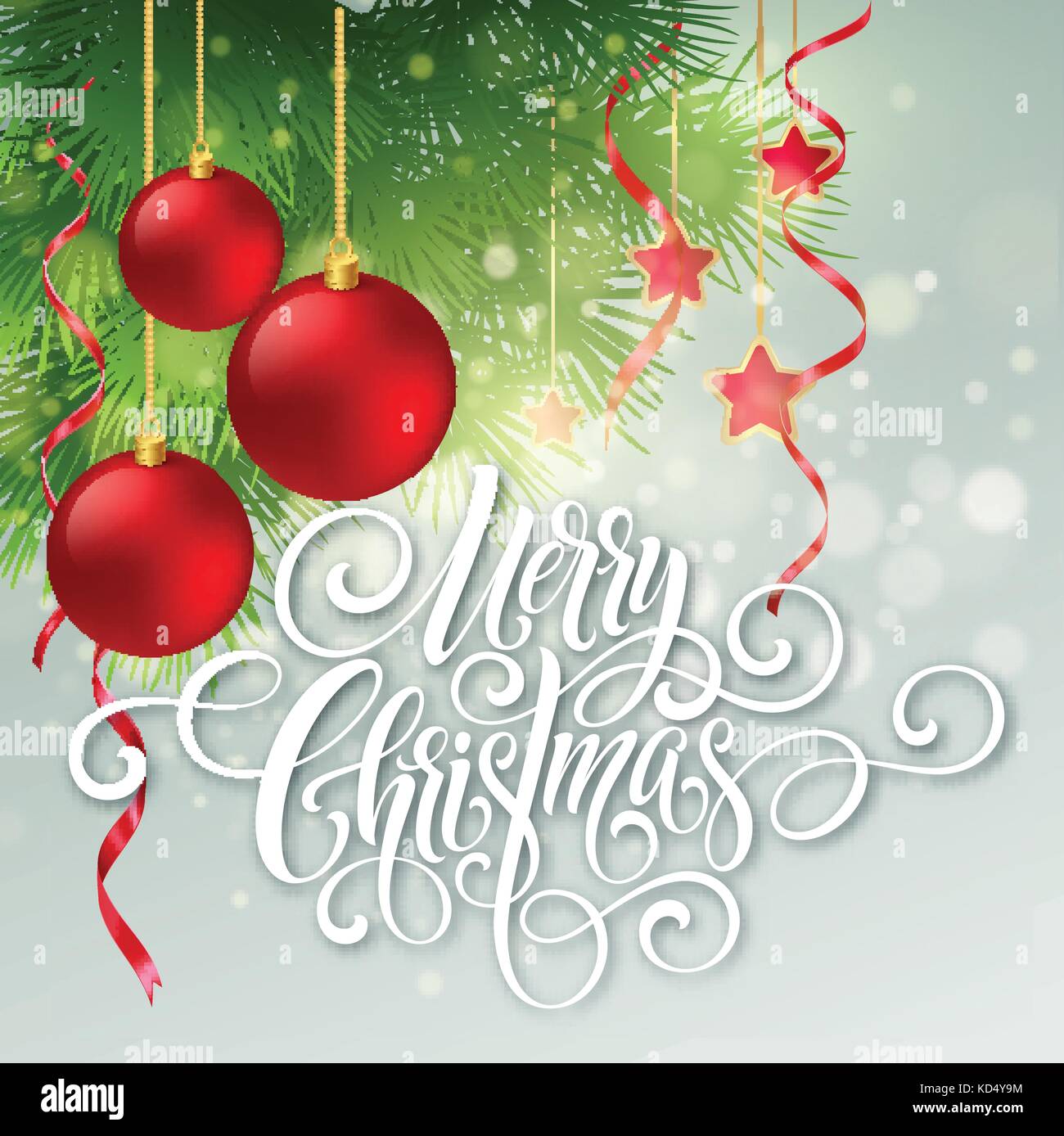 Merry Christmas handwriting script lettering. Greeting background with